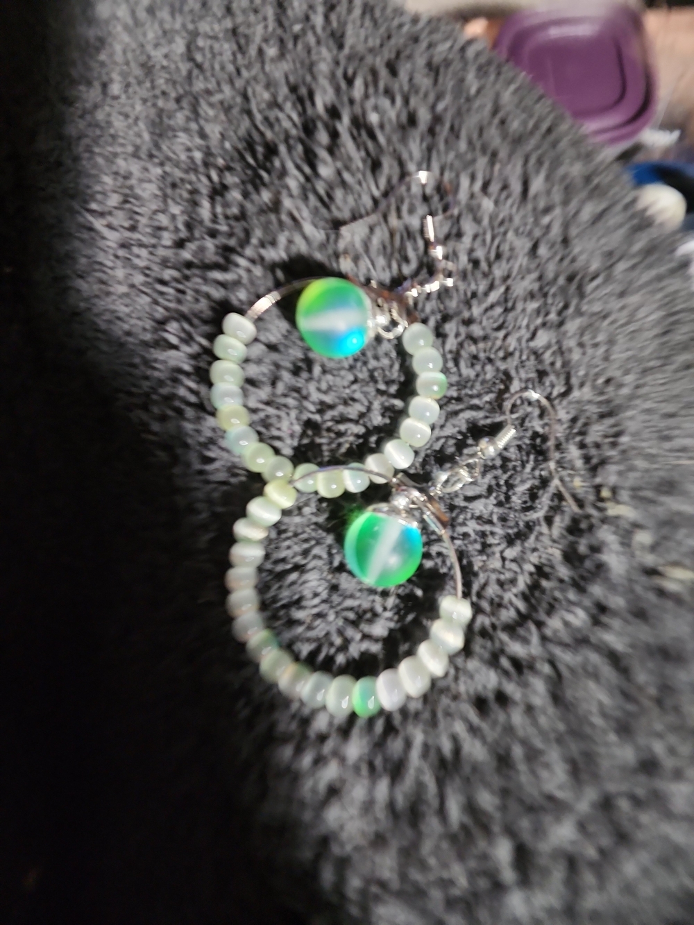 Green Beaded Hoop Earrings with Center Accent - Women Jewelry